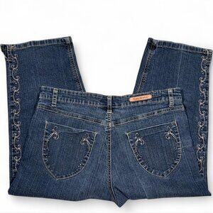 Y2K Embroidered Bootcut Jeans Size M Western Cowgirl Floral Stitching